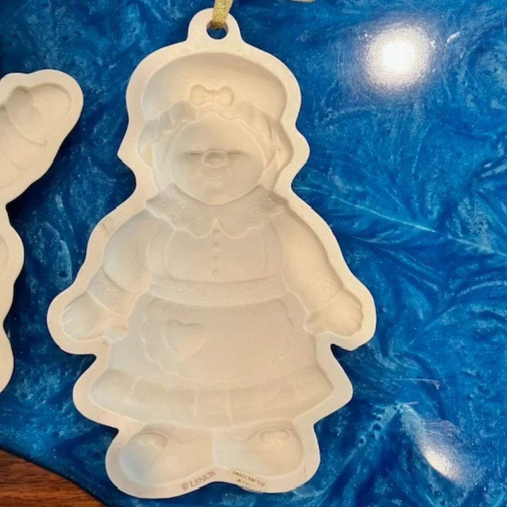Set of Lenox Ceramic Santa & Mrs Claus Cookie Mold Ornaments